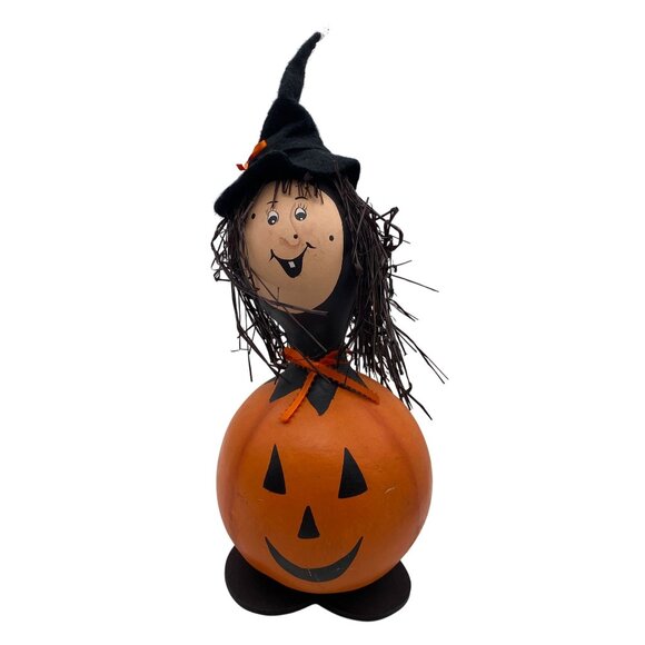 Unknown Other - Halloween Witch hand painted gourd pumpkin body black hat halloween decor